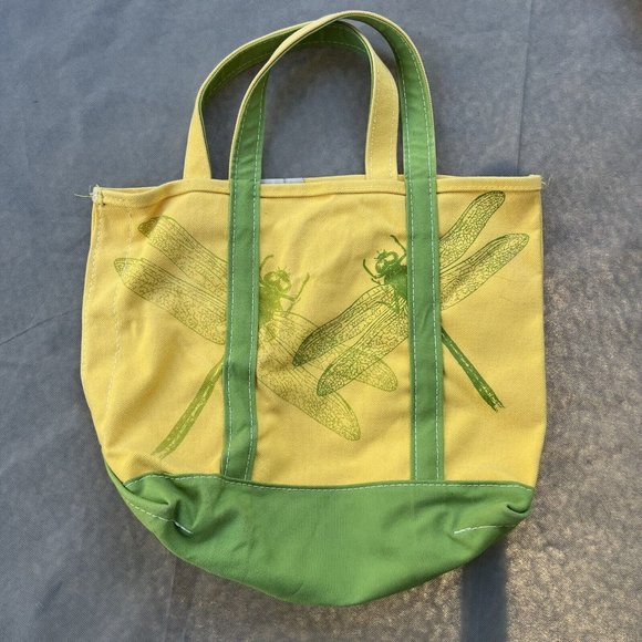 L.L. Bean Handbags - Rare L.L.Bean Dragonfly Boat And Tote Yellow Green Canvas Bag Made In USA VTG